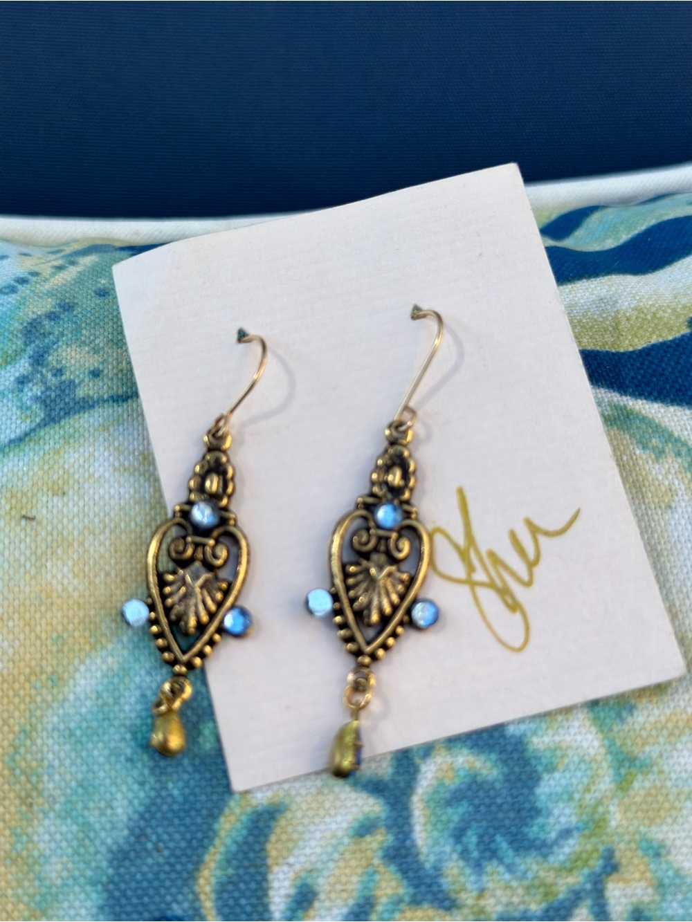 Blue & Gold Ornate Dangle Earrings – Sarasota Florida Artisan Jewelry, NEW